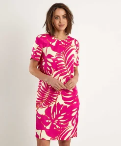 Oui Silky Jurk Bladprint