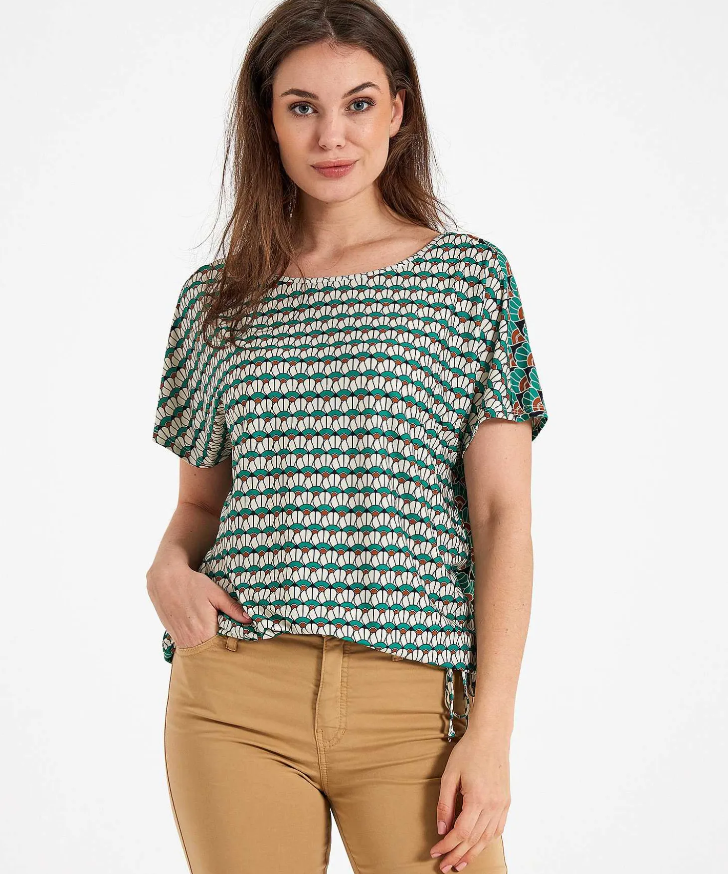 Oui Slinky Shirt Retroprint Aansnoerkoordje
