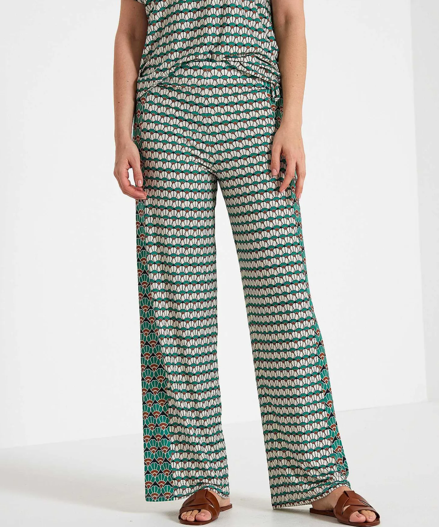 Oui Slinky Wide Leg Broek Retroprint