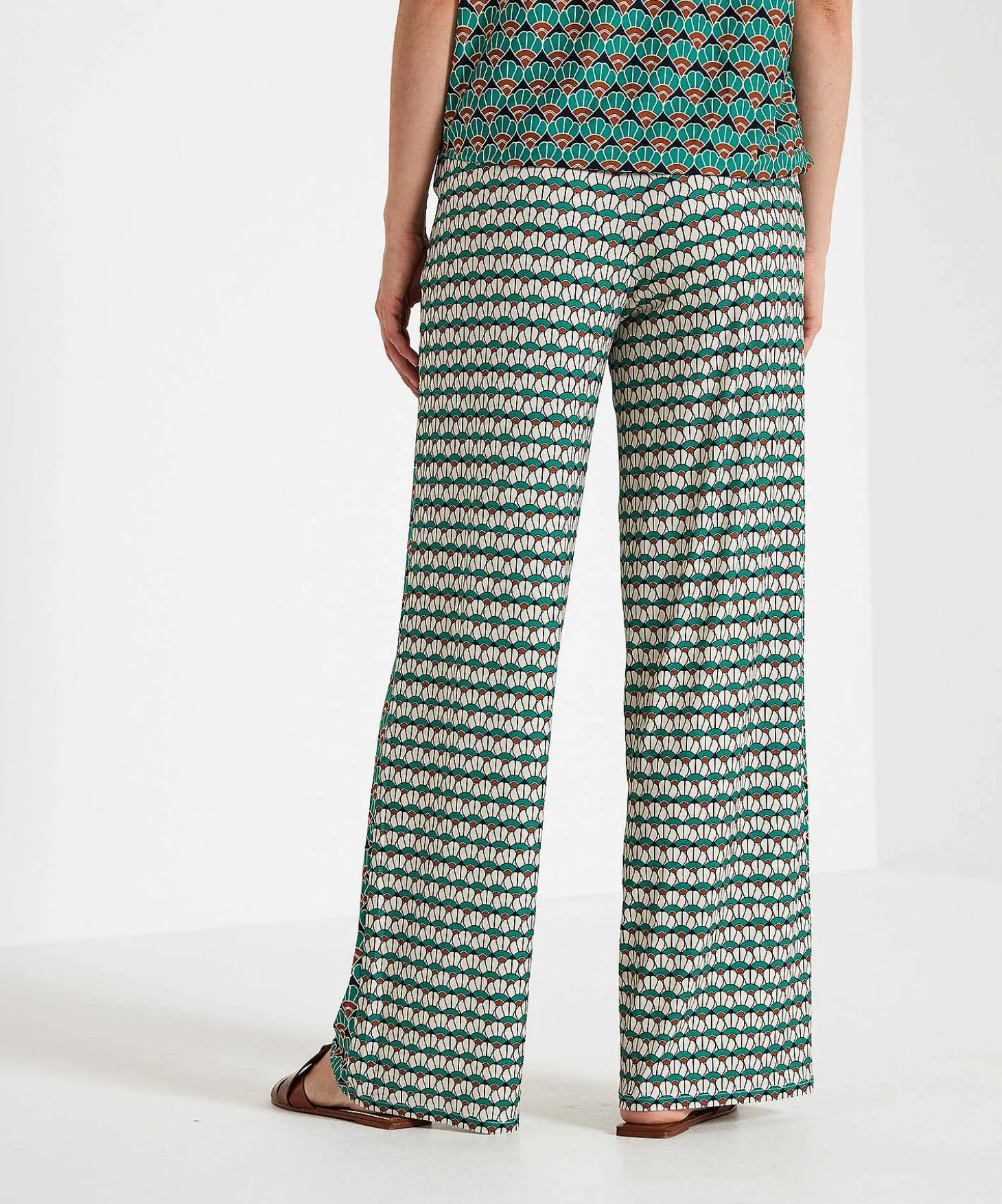 Oui Slinky Wide Leg Broek Retroprint