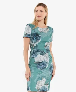 Swing Pencil Jurk Flower Pleated